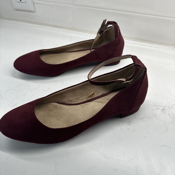 Maroon Ankle Strap Ballet Flats Shoes Women's 9 - Picture 6 of 12